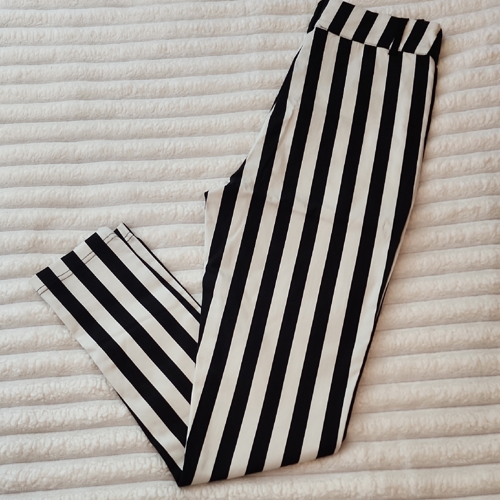 Unique Vintage Black and White Striped Pinup Cigarette Pants